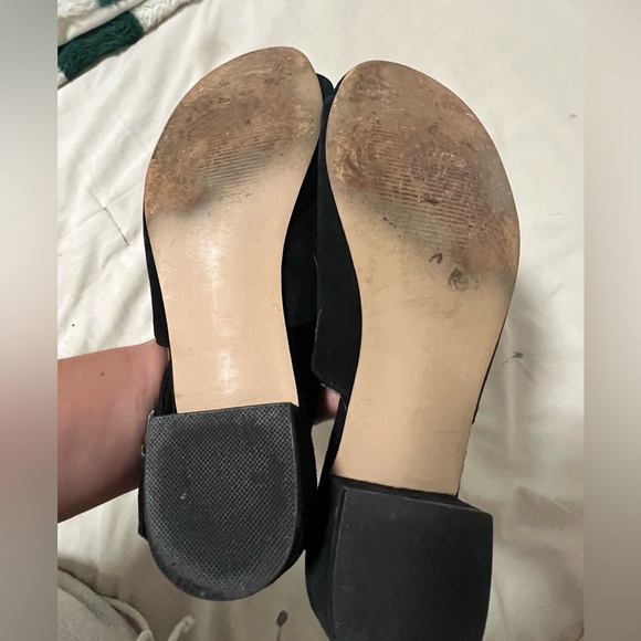 Genuine suede black Gap peep toe sling back mule sandals - Picture 3 of 7